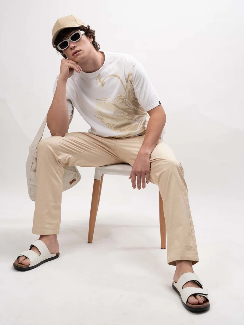 Maniac  Maniac Mens Cut and Sew Solid Light Beige Cotton Trackpant for Men | Best Price UAE